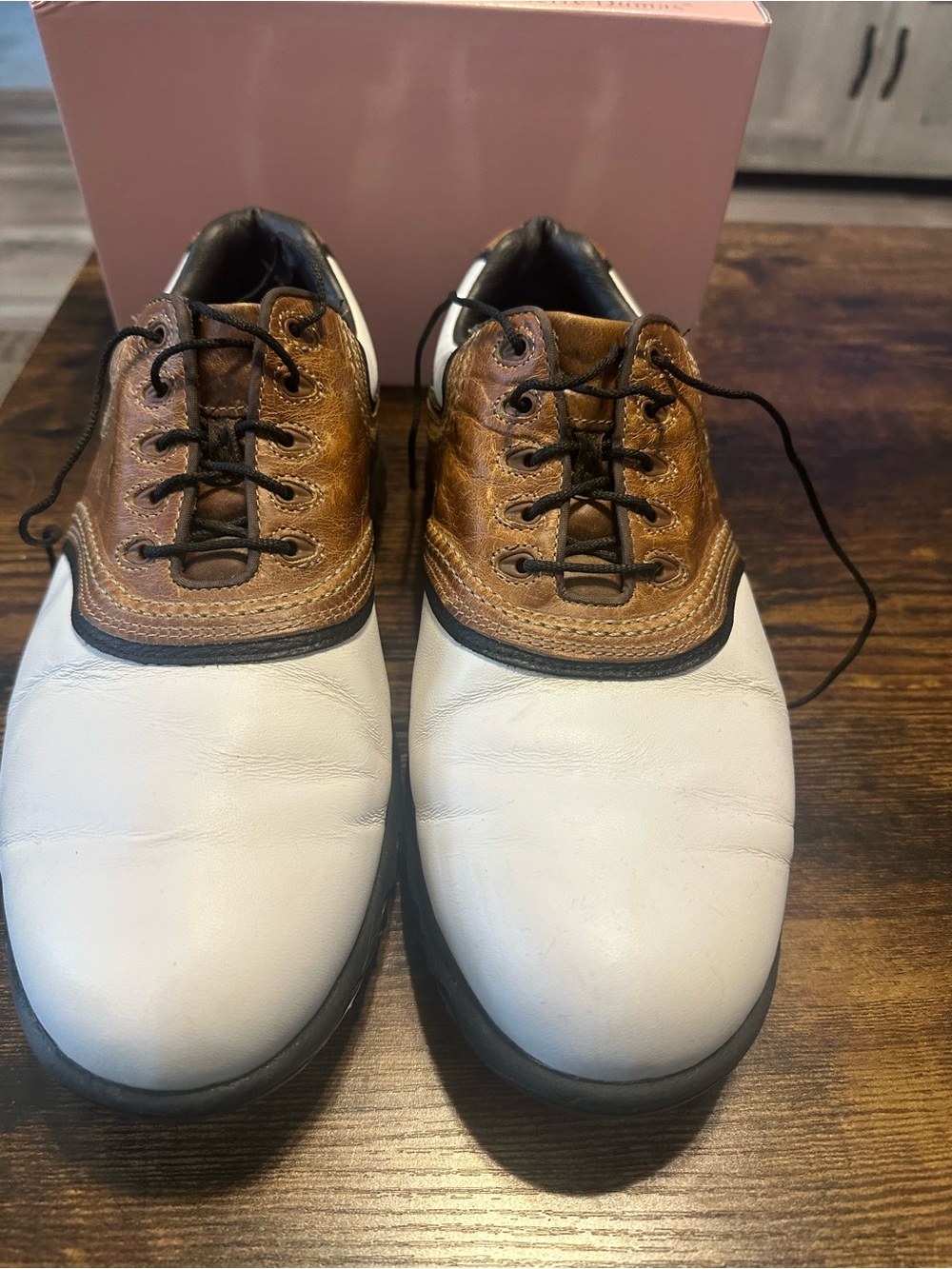Men's Two-Tone Leather Boat Shoes in White and Brown